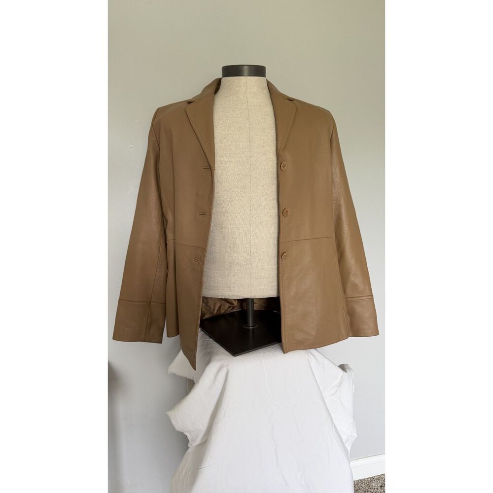 Kenneth Cole Reaction Genuine Leather Jacket Camel Womens Size L